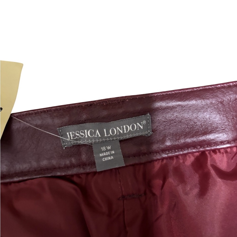 Jessica London Genuine Leather Pants Women Size 18W Maroon Straight Leg Moto NWT - Picture 7 of 15